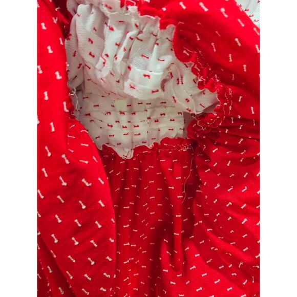 Red & White Prairie Midi Dress with Rose Appliqué – Size M/L (Handmade) - Picture 16 of 16